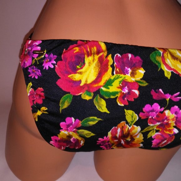 Victoria Secret Swim Bikini Bottom Large Black Red Pink Floral Leopard 2012 Coll - Picture 6 of 11
